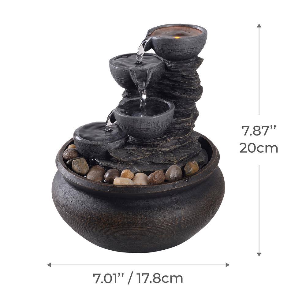 Stone Gray 4-Tier Tabletop Fountain with LED Lights
