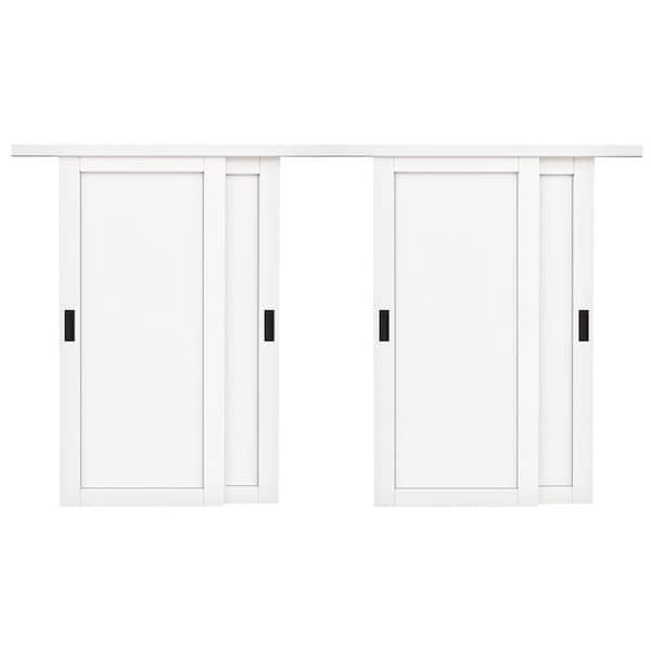  144 in. x 80 in. Paneled 1-Lite White Finished MDF Muti-Design Sliding Door with Hardware