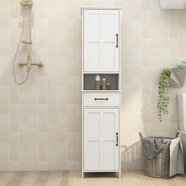 MXARLTR Linen Cabinet, Tall Narrow Slim Storage Cabinet with Storage  Basket, Linen Tower with Barn Door and 5 Shelves Freestanding Floor Storage