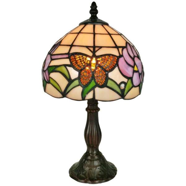Amora Lighting 15 in. Tiffany Style Butterfly Finish Table Lamp