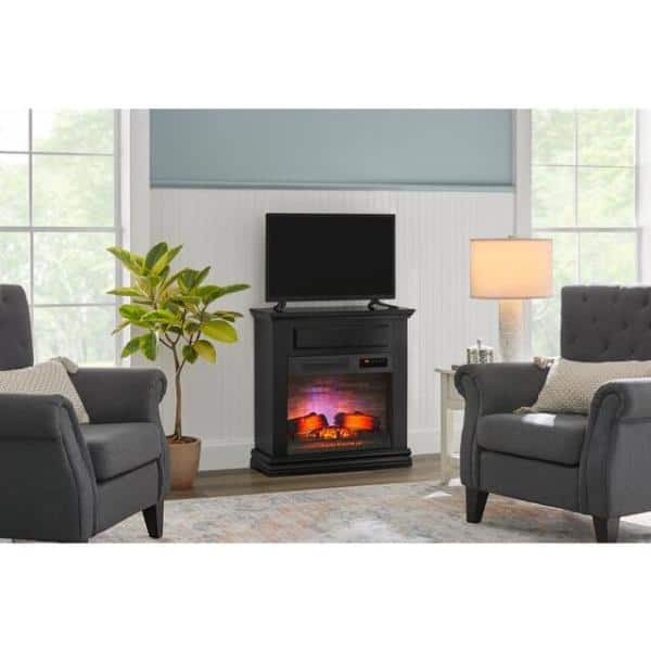 StyleWell Wheaton 31 in. Freestanding Wooden Infrared Electric Fireplace in Black