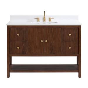 Zoe 49 in. W x 22 in. D x 35 in. H Single sink Bath Vanity Combo in Walnut finish with White Quartz Top