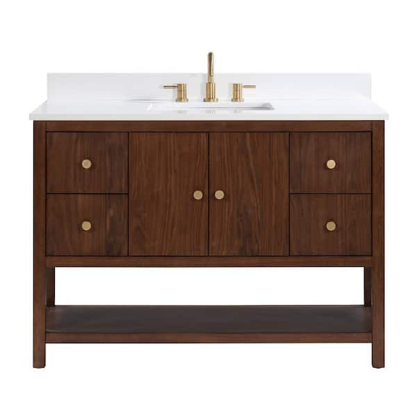 Zoe 49 in. Single Sink Walnut Bath Vanity with White Quartz Top