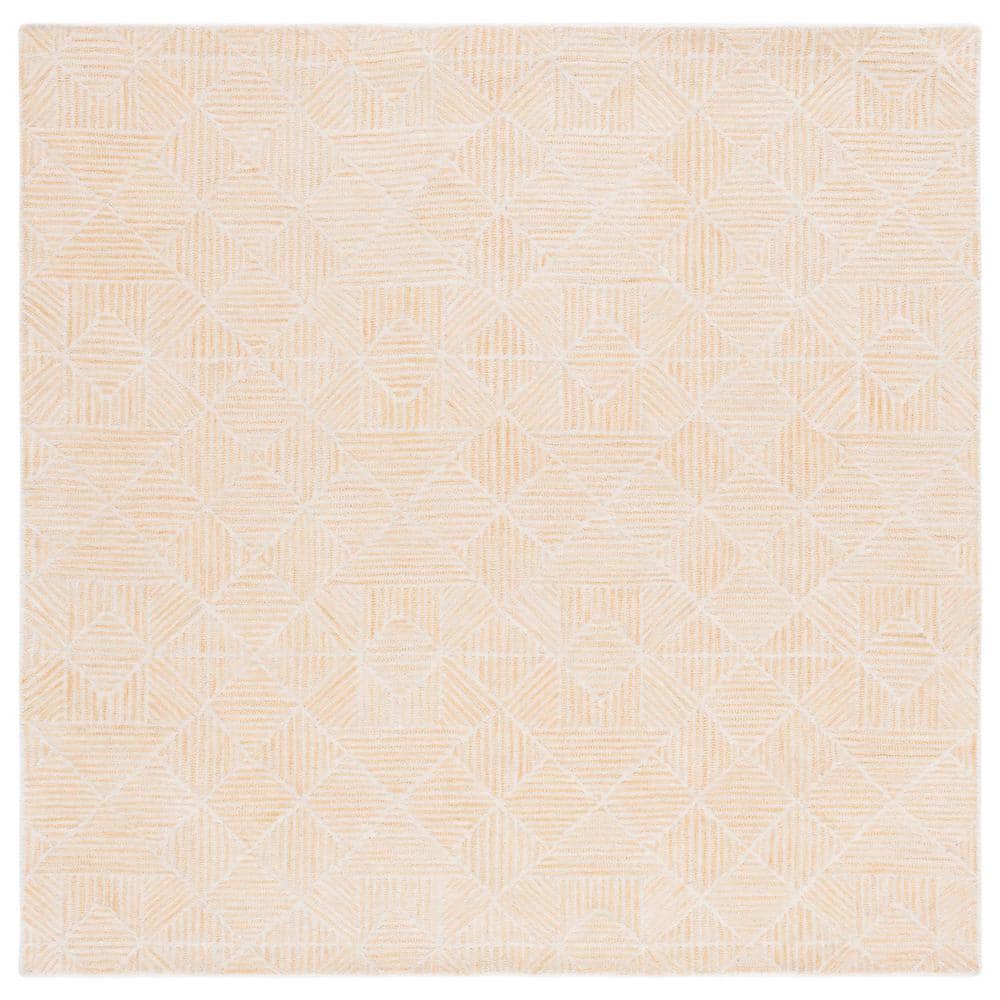 Handmade Gold and Ivory Abstract Wool Square Rug - 6'