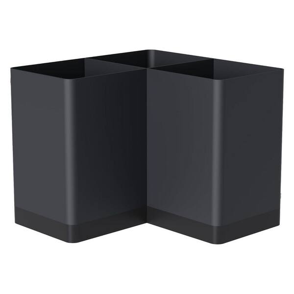 Black Iron Kitchen Utensil Holder for Corner Counter with 3 Compartments and Space-Saving Design