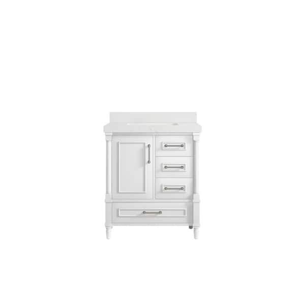 Willow Collections Hudson 30 in. W x 22 in. D x 36 in. H Bath Vanity in White with 2 in Empira Quartz Top