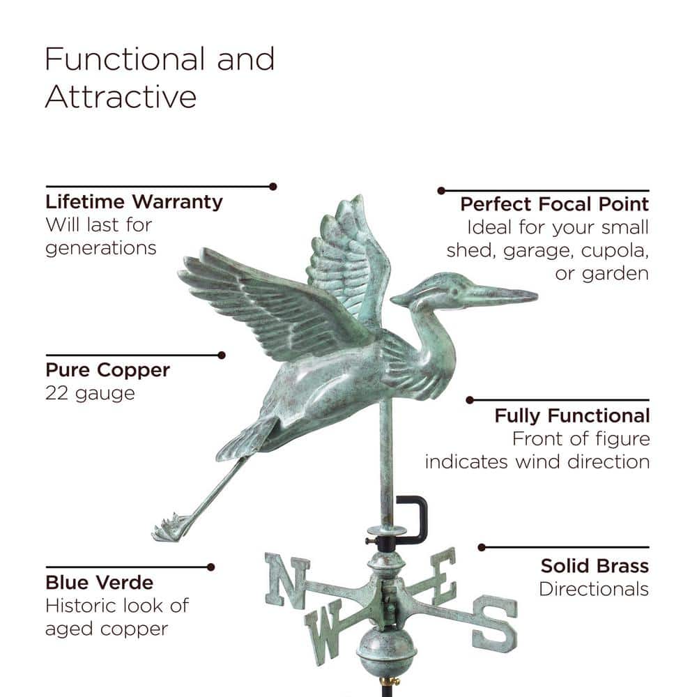 Blue Verde Copper Great Blue Heron Garden Weathervane