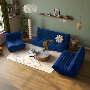 69 in. W Armless Teddy Velvet 3-piece Modular Free Combination Sectional Sofa with Ottoman in. Blue