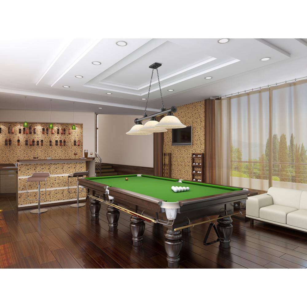 Bronze Plated 3-Light Billiard Pendant with Glass Shades