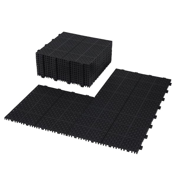 Unbranded 12 in. x 12 in. Black Plastic Interlocking Deck Tiles, Waterproof Anti-Slip All Weather (12-Pack)