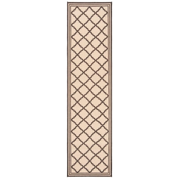 Beach House Cream/Brown 2 ft. x 6 ft. Border Trellis Indoor/Outdoor Patio  Runner Rug