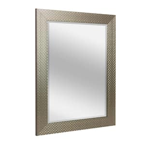 25.5 in. x 31.5 in. Champagne Silver Honeycomb Embossed Framed Beveled Wall Mirror