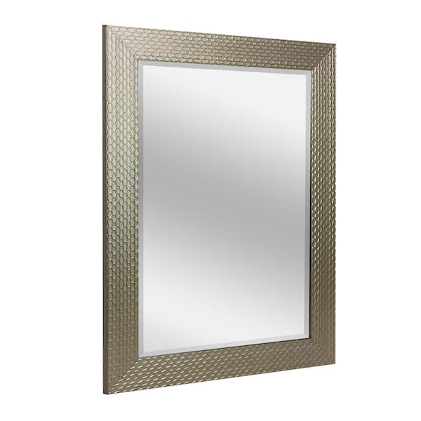 Head West 25.5 in. x 31.5 in. Champagne Silver Honeycomb Embossed Framed Beveled Wall Mirror