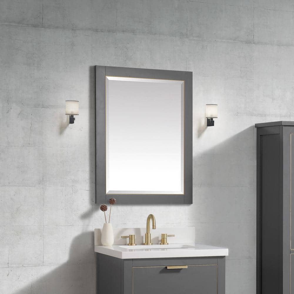 Twilight Gray Solid Birch 32" x 24" Rectangular Vanity Mirror with Matte Gold Trim