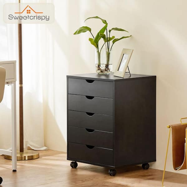 Bestier Black 18.7 in. W 5 Drawers Storage Cabinet Swivel Dressers with Wheels Mobile Organizer for Office, Bedroom, Home