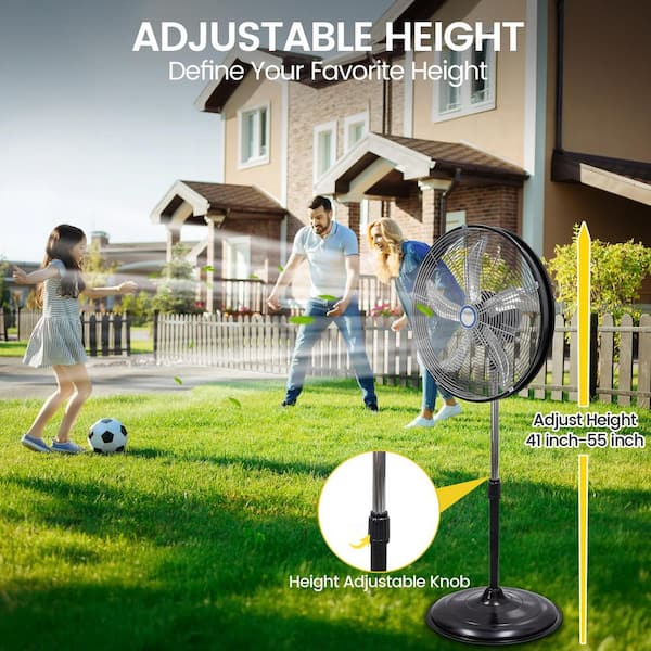 20 in. 3 Speeds High Velocity Pedestal Oscillating Fan in Yellow with Powerful 1/5 HP Motor