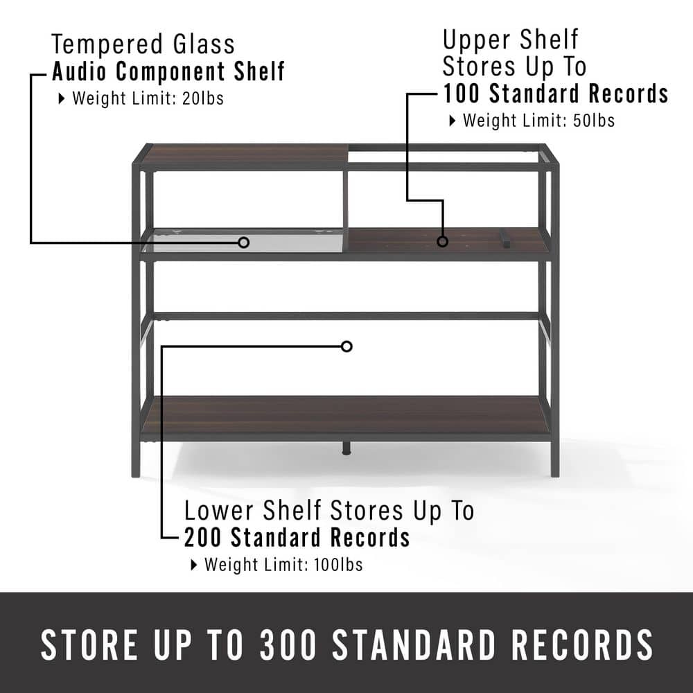 Provo Matte Black and Brown Record Storage Console with Turntable Shelf