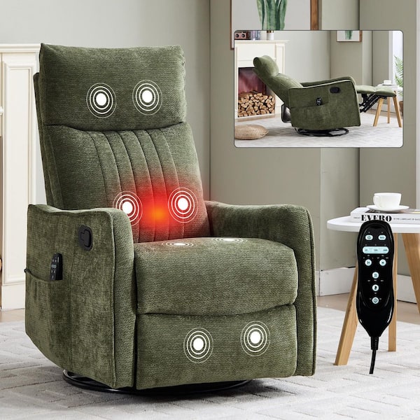 Olive 360° Swivel Manual Chenille Recliner Rocker Chair with Massage and Heat