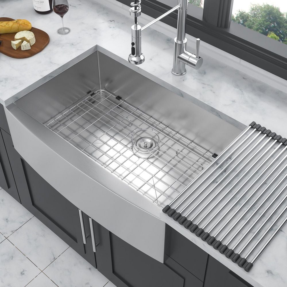 33 in. Farmhouse Single Bowl 16 Gauge Brushed Nickel Stainless Steel Kitchen Sink with Bottom Grids price history on PriceWatchPro