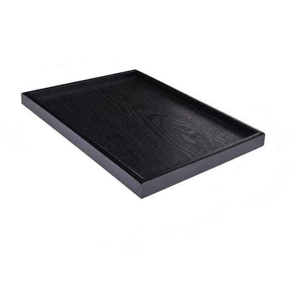 17.7 in. W x 1.2 in. H x 13 in. D Rectangular Black Wood Serving Tray with Raised Edges, Decorative Tray (Set of 1)