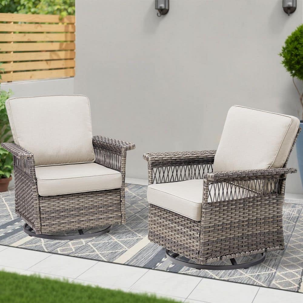 2-Piece All-Weather Wicker Patio Rocker Chair Set Outdoor Swivel Rocking Chairs with 5-Inch Armrest&Thick Beige Cushions price history on PriceWatchPro