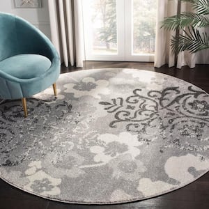 Adirondack Silver/Ivory 8 ft. x 8 ft. Round Floral Area Rug