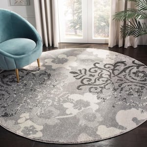 Adirondack Silver/Ivory 9 ft. x 9 ft. Round Floral Area Rug