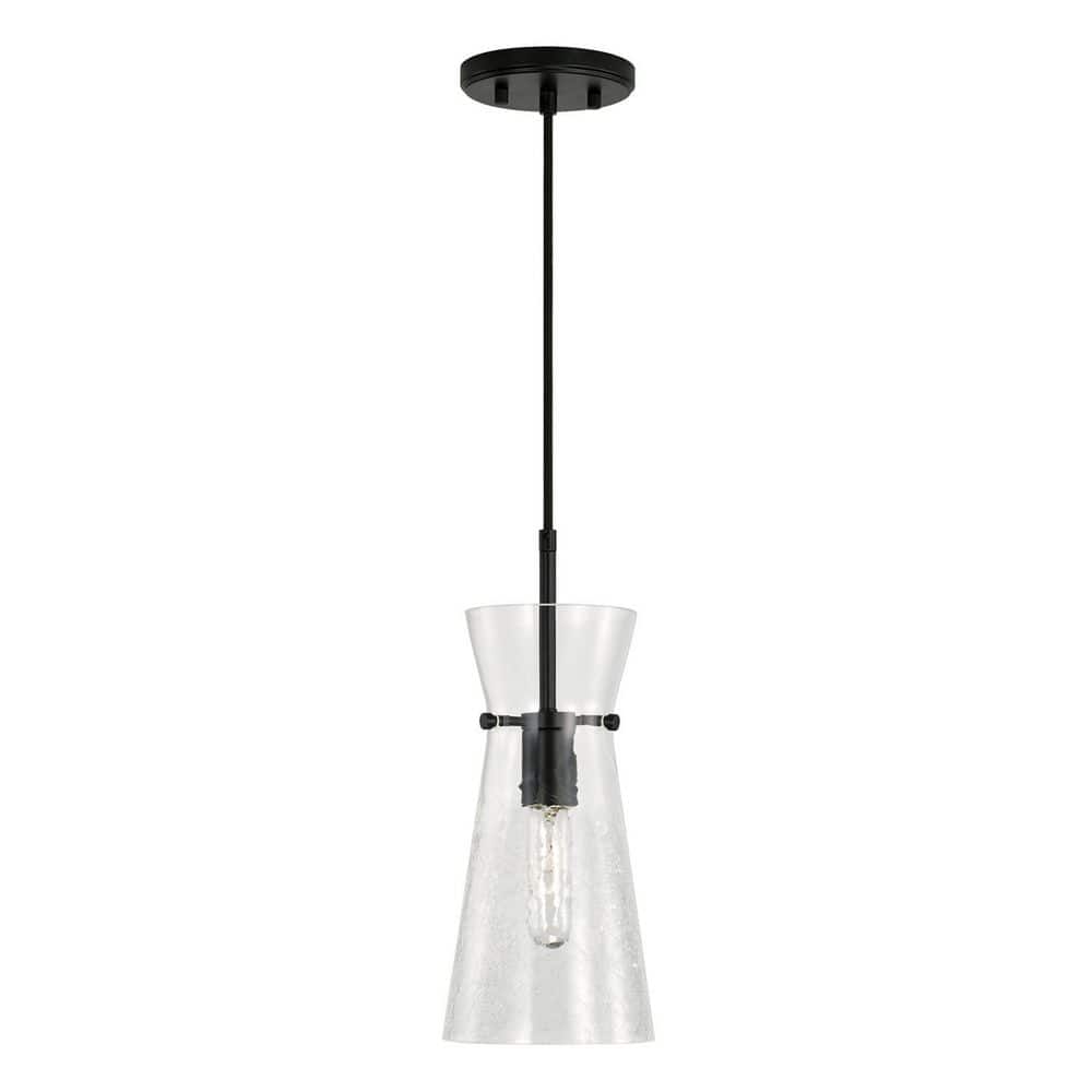 Mila 100-Watt 1-Light Matte Black Pendant Light with Clear Half-Crackle Tapered Glass and No Bulbs Included price history on PriceWatchPro