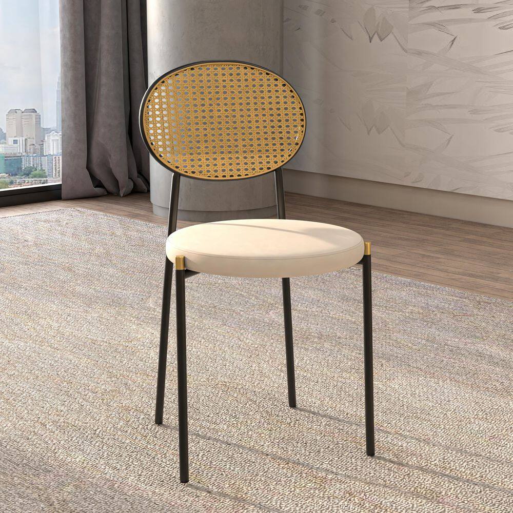 Euston Modern Wicker Dining Chair Velvet Seat with Black Stainless Steel Frame Accent Kitchen Side Chair in Beige price history on PriceWatchPro