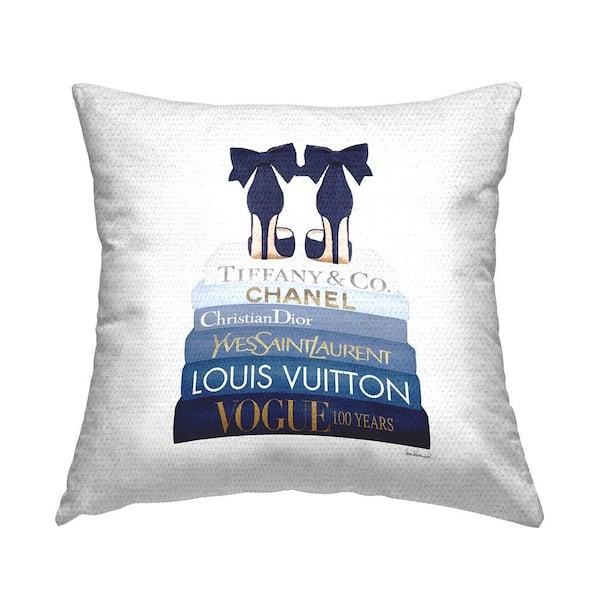 Stupell Industries Navy Blue Fashion Heels Glam Brand Bookstack Blue Square Outdoor Throw Pillow