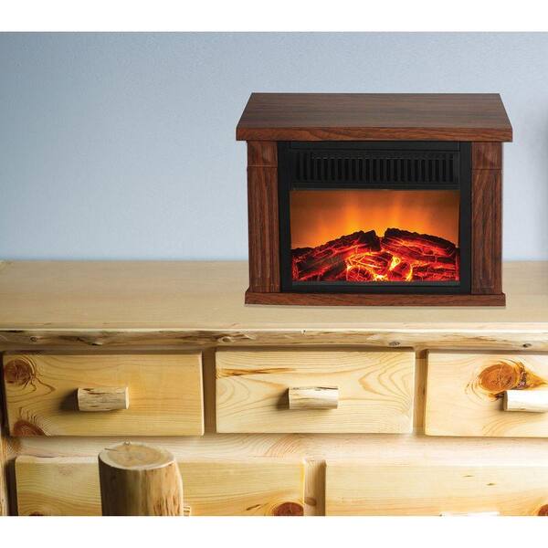 Warm House Zurich 13 in. Retro Tabletop Electric Fireplace in Medium Wood