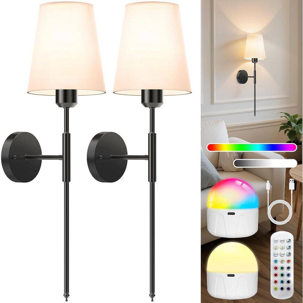 25.6 in. 2 Light Modern Black Wall Sconces with Fabric Shades, Remote Dimming Wall Light for Bedroom (Set of 2) price history on PriceWatchPro
