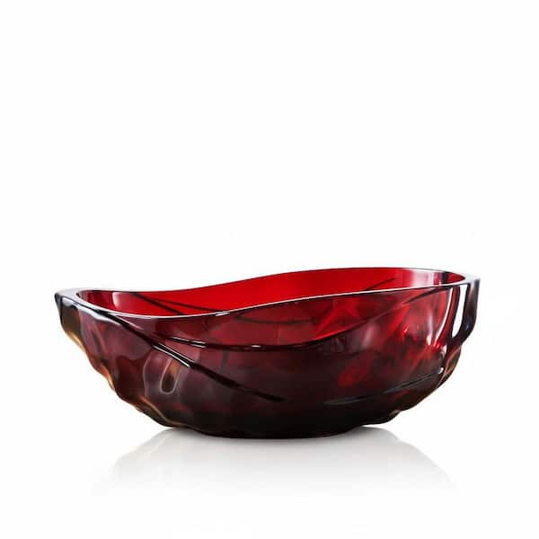 66.93 in. x 37.6 in. Flatbottom Resin Freestanding Soaking Bathtub with Center Drain in Transparent Red