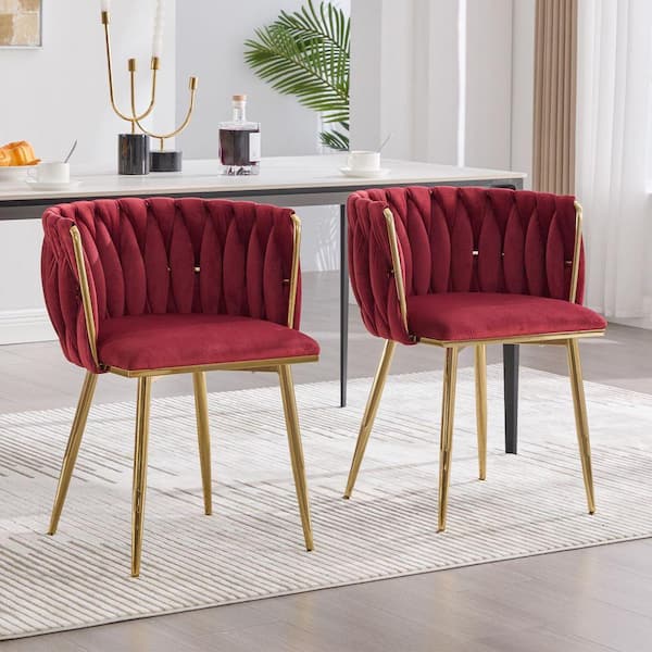 HOMEFUN Modern Red Velvet Leisure Dining Chair with Metal Legs (Set of ...
