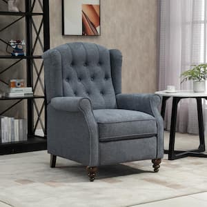 34 in. W Blue Elegant Nailhead Tufted Recliner, Push Back Accent Chair with Rubber Wooden Legs
