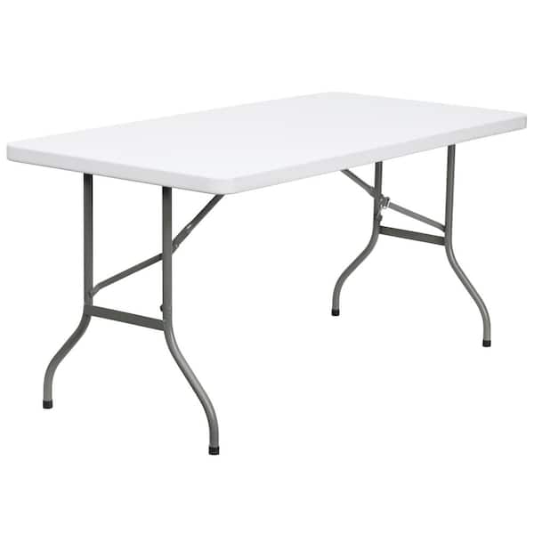 Carnegy Avenue 60 in. Granite White Plastic Tabletop Metal Frame Folding Table