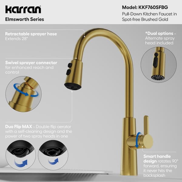 Elmsworth Single Handle Pull-Down Sprayer Kitchen Faucet in Spot-Free Brushed Gold