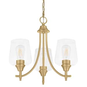 Pavlen 18 in. 3-Light Antique Brass Chandelier with Clear Glass Shades