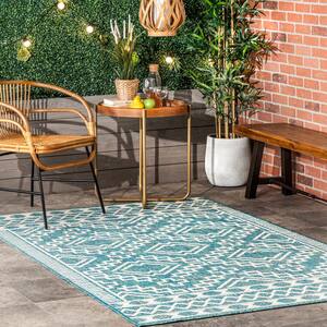 Cari Moroccan Tribal Green 9 ft. 6 in. x 12 ft. Indoor/Outdoor Patio Area Rug