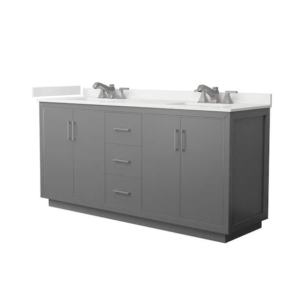 Wyndham Collection Icon 72 in. W x 22 in. D x 35 in. H Double Bath Vanity in Dark Gray with White Quartz Top