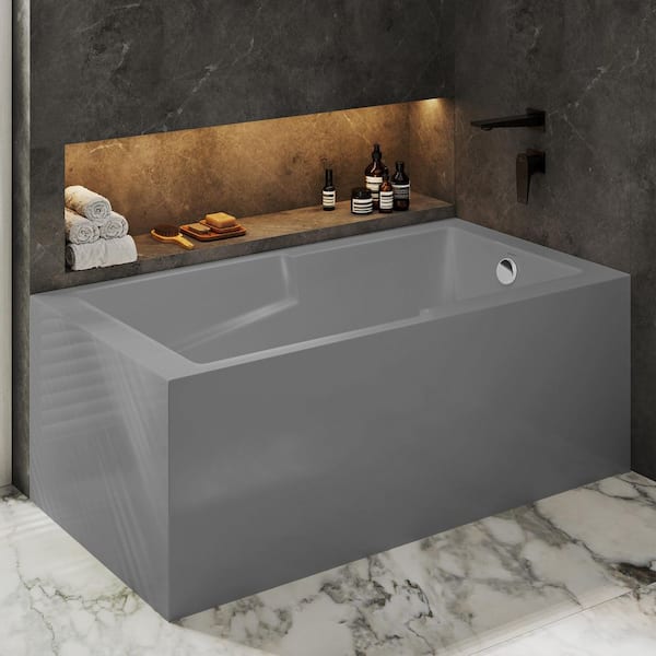 Claire 60 in. x 32 in. Soaking Alcove Corner Apron Bathtub with Right Drain in Matte Gray