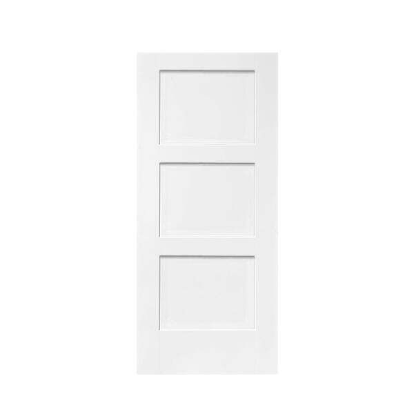 CALHOME 30 in. x 80 in. White Primed Composite MDF 3 Panel Equal Style Interior Barn Door Slab