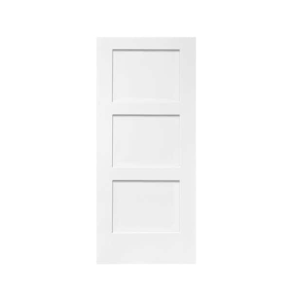 CALHOME 30 in. x 80 in. White Stained Composite MDF 3 Panel Equal Style Interior Barn Door Slab