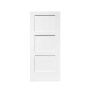 30 in. x 80 in. 3-Panel Hollow Core White Primed Composite MDF Equal Style Interior Door Slab for Pocket Door