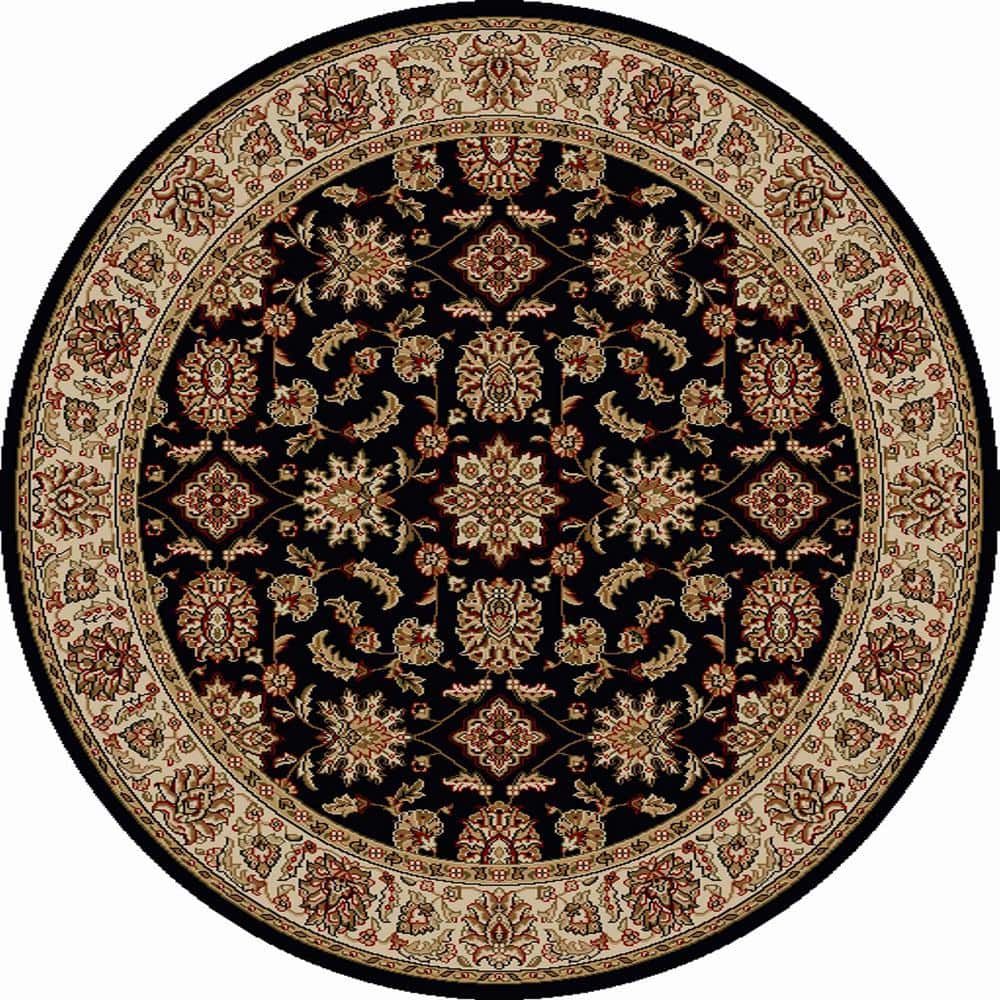 Como Black 5 ft. Traditional Oriental Floral Round Area Rug