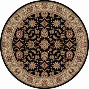 Como Black 5 ft. Traditional Oriental Floral Round Area Rug