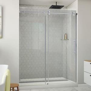 56-60 in. W x 76 in. H Frameless Single Tub Door Shower Door in Brushed Nickel with Tempered Glass,Smooth Sliding