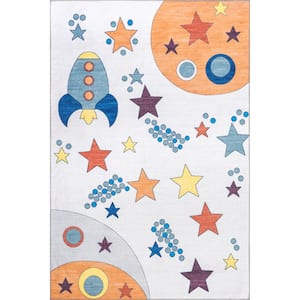 Leonie Outer Space Machine Washable Kids Multi Doormat 3 ft. 3 in. x 5 ft. Accent Rug