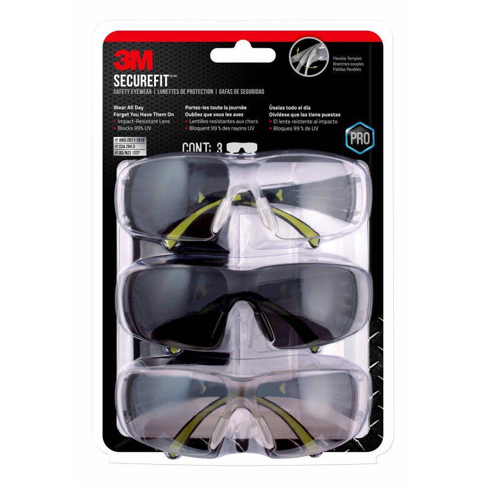 3M SecureFit 400 Series Black/Neon Green Frame with Anti-Fog Lens Safety  Eyewear (3-Pack) SF400-W-3PK - The Home Depot