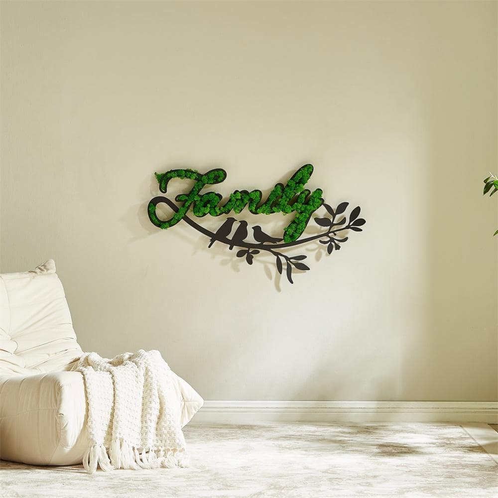Metal Green Wall Architectural Decor, Unique Design, FAMILY Letter Art Moss